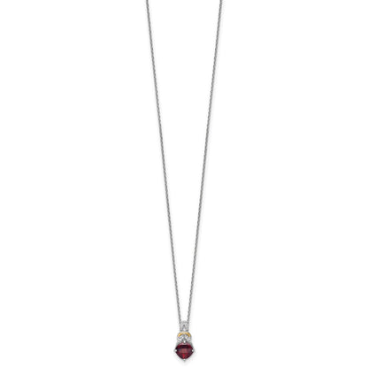 Ss Rhodium Plated W/ 14K/Silver Two-Tone Accent Garnet and Dia Necklace