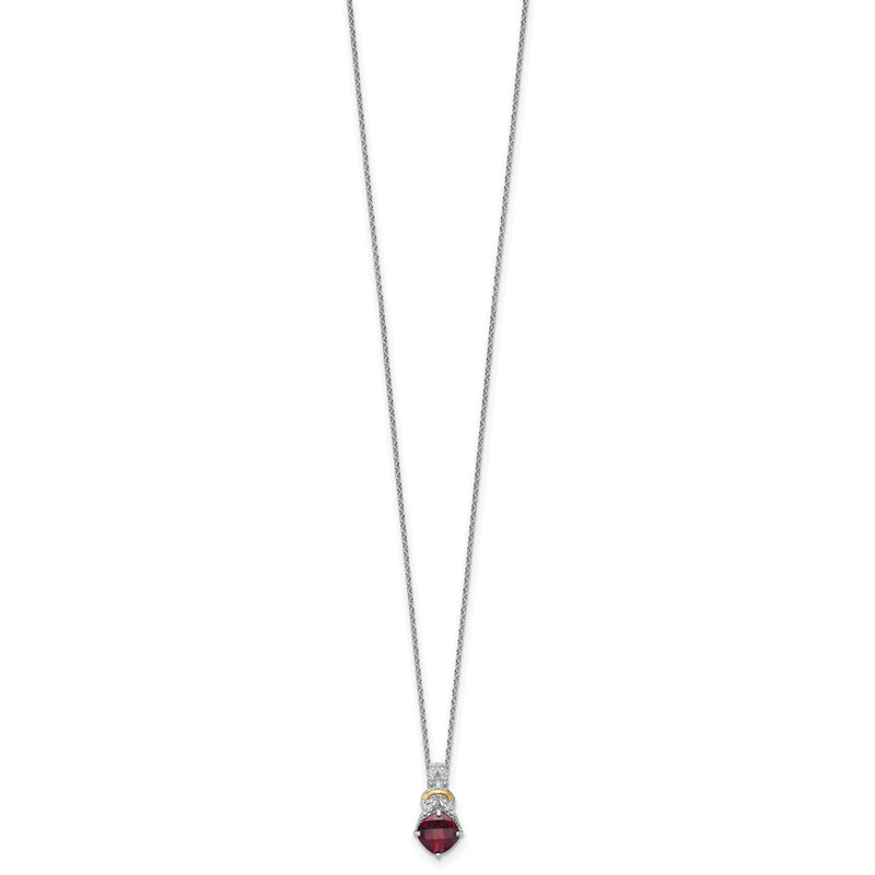 Ss Rhodium Plated W/ 14K/Silver Two-Tone Accent Garnet and Dia Necklace