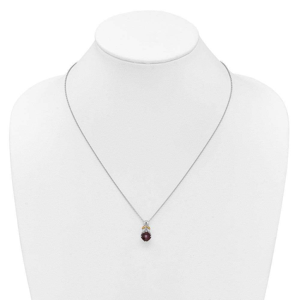 Ss Rhodium Plated W/ 14K/Silver Two-Tone Accent Garnet and Dia Necklace