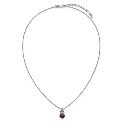 Ss Rhodium Plated W/ 14K/Silver Two-Tone Accent Garnet and Dia Necklace
