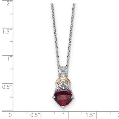 Ss Rhodium Plated W/ 14K/Silver Two-Tone Accent Garnet and Dia Necklace