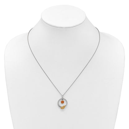 Ss Rhodium Plated W/ 14K/Silver Two-Tone Accent Twisted Citrine Leaf Circle Necklace