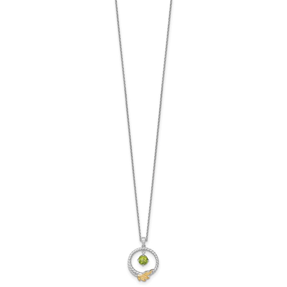 Ss Rhodium Plated W/ 14K/Silver Two-Tone Accent Twisted Peridot Leaf Circle Necklace