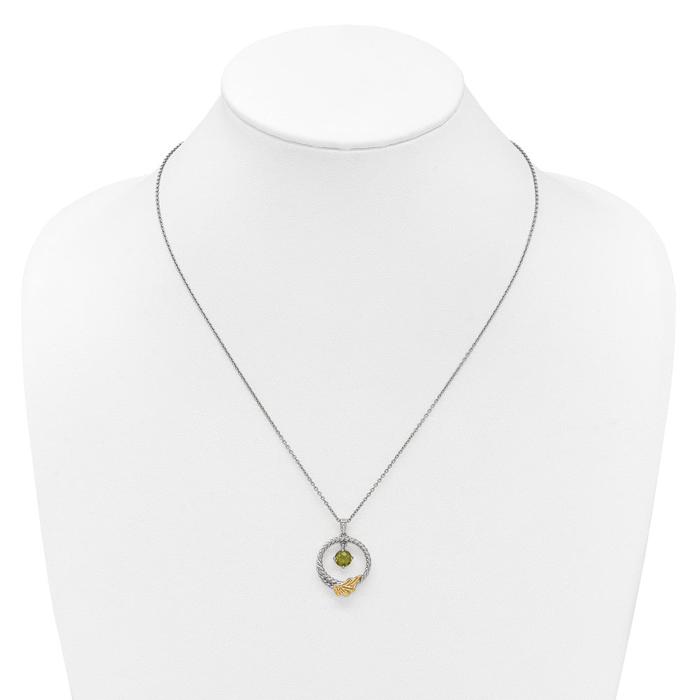 Ss Rhodium Plated W/ 14K/Silver Two-Tone Accent Twisted Peridot Leaf Circle Necklace