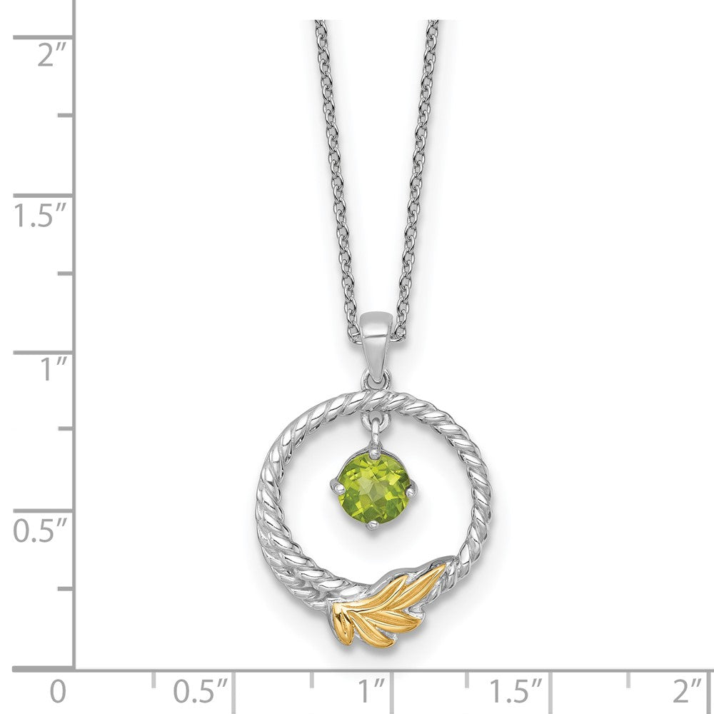 Ss Rhodium Plated W/ 14K/Silver Two-Tone Accent Twisted Peridot Leaf Circle Necklace