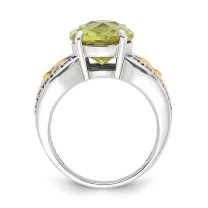 14K/Silver Two Tone Sterling Silver W/ 14K Accent Antiqued Oval Lemon Quartz Ring