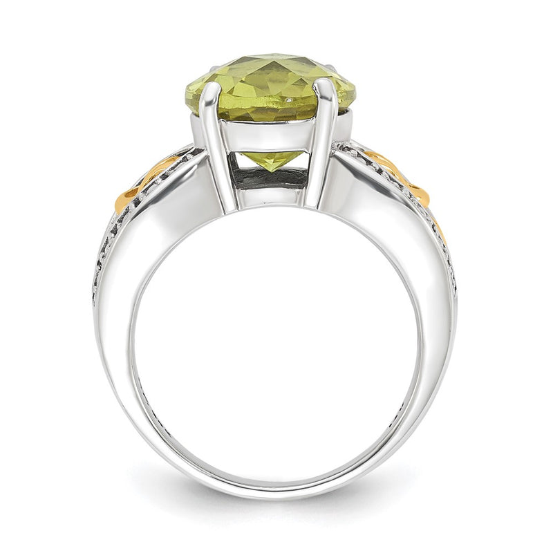 14K/Silver Two Tone Sterling Silver W/ 14K Accent Antiqued Oval Lemon Quartz Ring