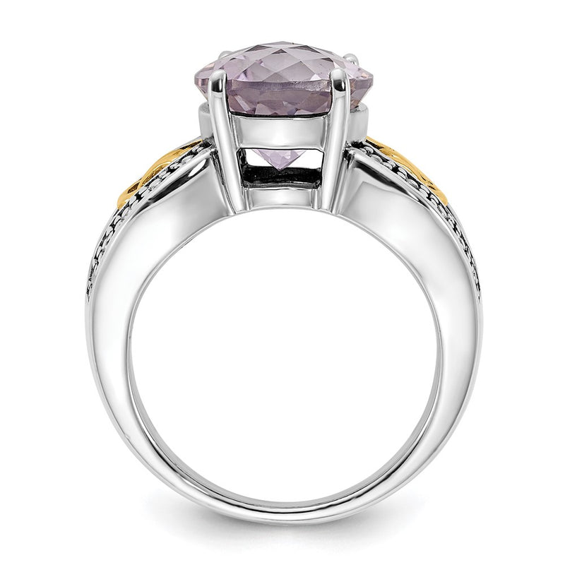 14K/Silver Two Tone Sterling Silver 14K Accent Polished & Antiqued Pink Quartz Ring
