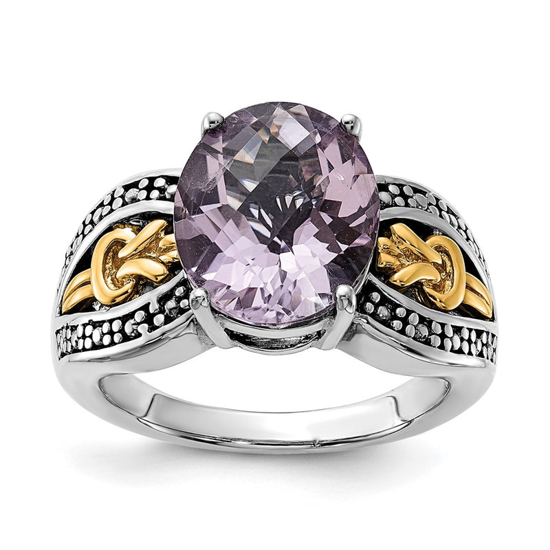 14K/Silver Two Tone Sterling Silver 14K Accent Polished & Antiqued Pink Quartz Ring