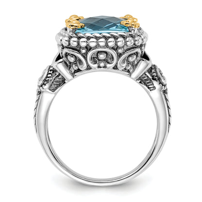 14K/Silver Two Tone Sterling Silver 14K Accent Polished & Antiqued Swiss Blue Topaz Ring