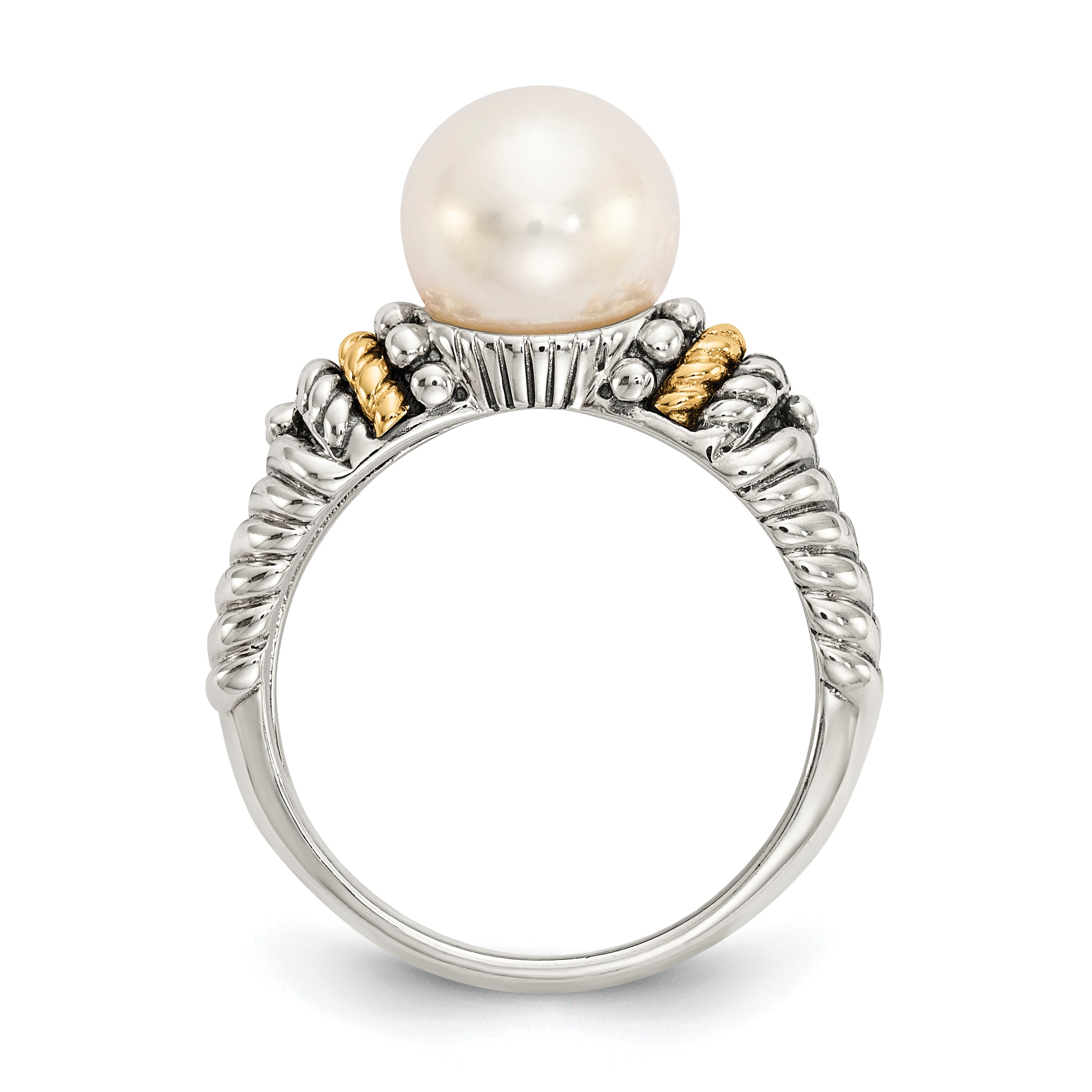 14K/Silver Two Tone Shey Couture Sterling Silver With 14K Accent Antiqued 8mm Freshwater Cultured Pearl Ring
