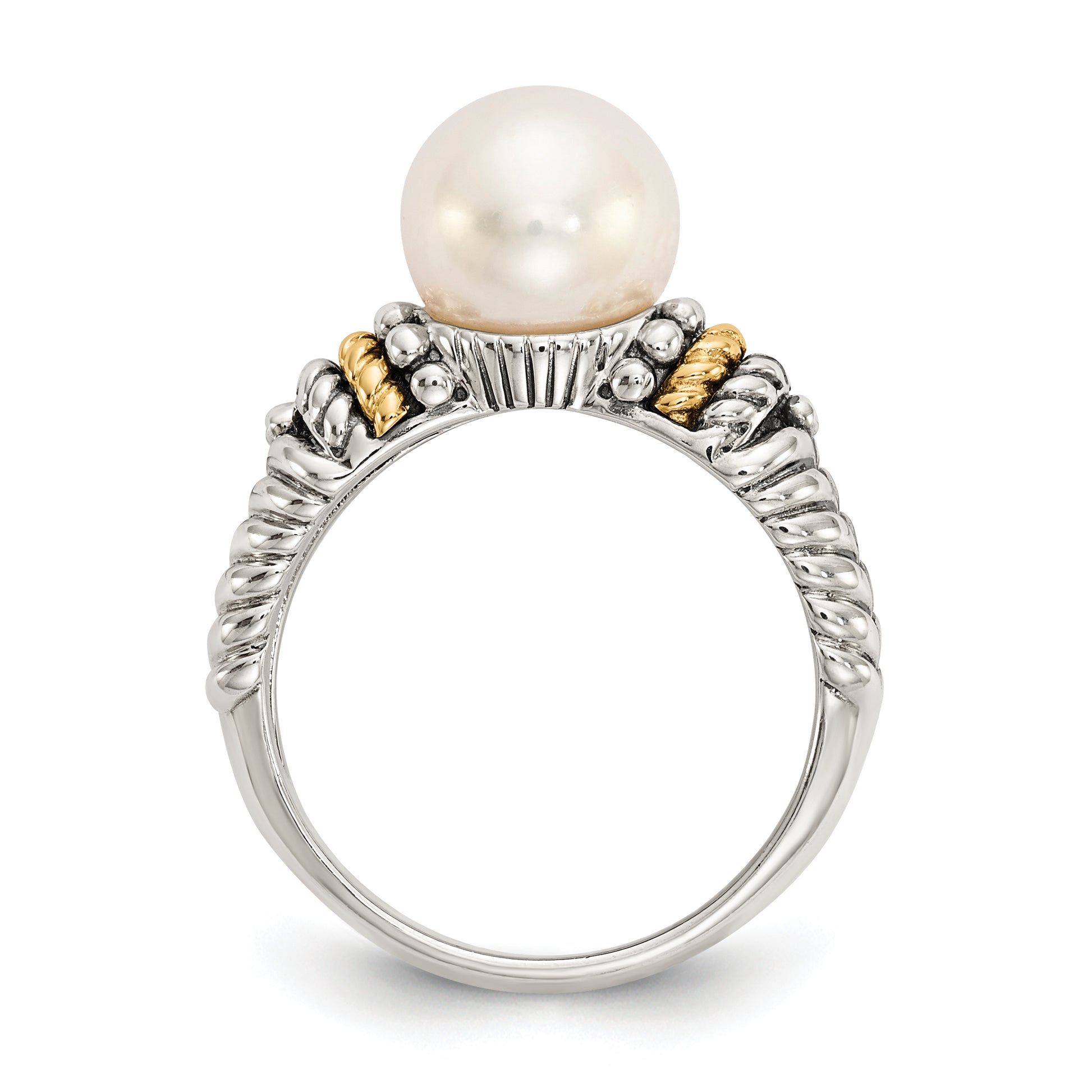 14K/Silver Two Tone Shey Couture Sterling Silver With 14K Accent Antiqued 8mm Freshwater Cultured Pearl Ring