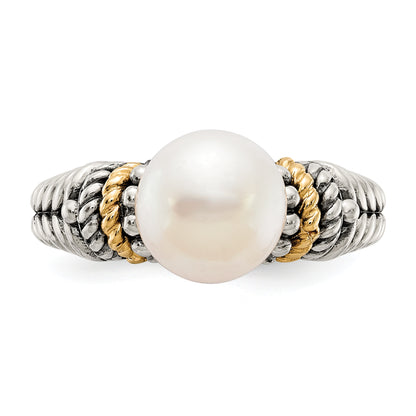 14K/Silver Two Tone Shey Couture Sterling Silver With 14K Accent Antiqued 8mm Freshwater Cultured Pearl Ring