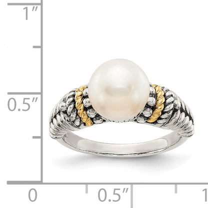 14K/Silver Two Tone Shey Couture Sterling Silver With 14K Accent Antiqued 8mm Freshwater Cultured Pearl Ring