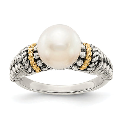 14K/Silver Two Tone Shey Couture Sterling Silver With 14K Accent Antiqued 8mm Freshwater Cultured Pearl Ring