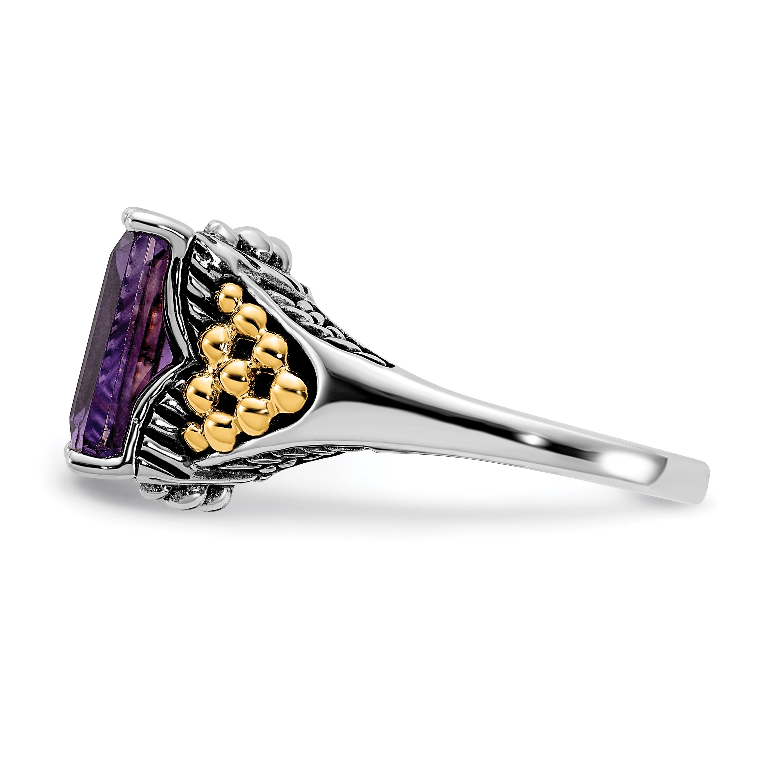 14K/Silver Two Tone Sterling Silver 14K Accent Polished & Antiqued Amethyst Ring