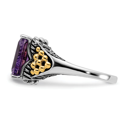 14K/Silver Two Tone Sterling Silver 14K Accent Polished & Antiqued Amethyst Ring