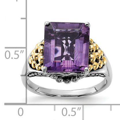 14K/Silver Two Tone Sterling Silver 14K Accent Polished & Antiqued Amethyst Ring
