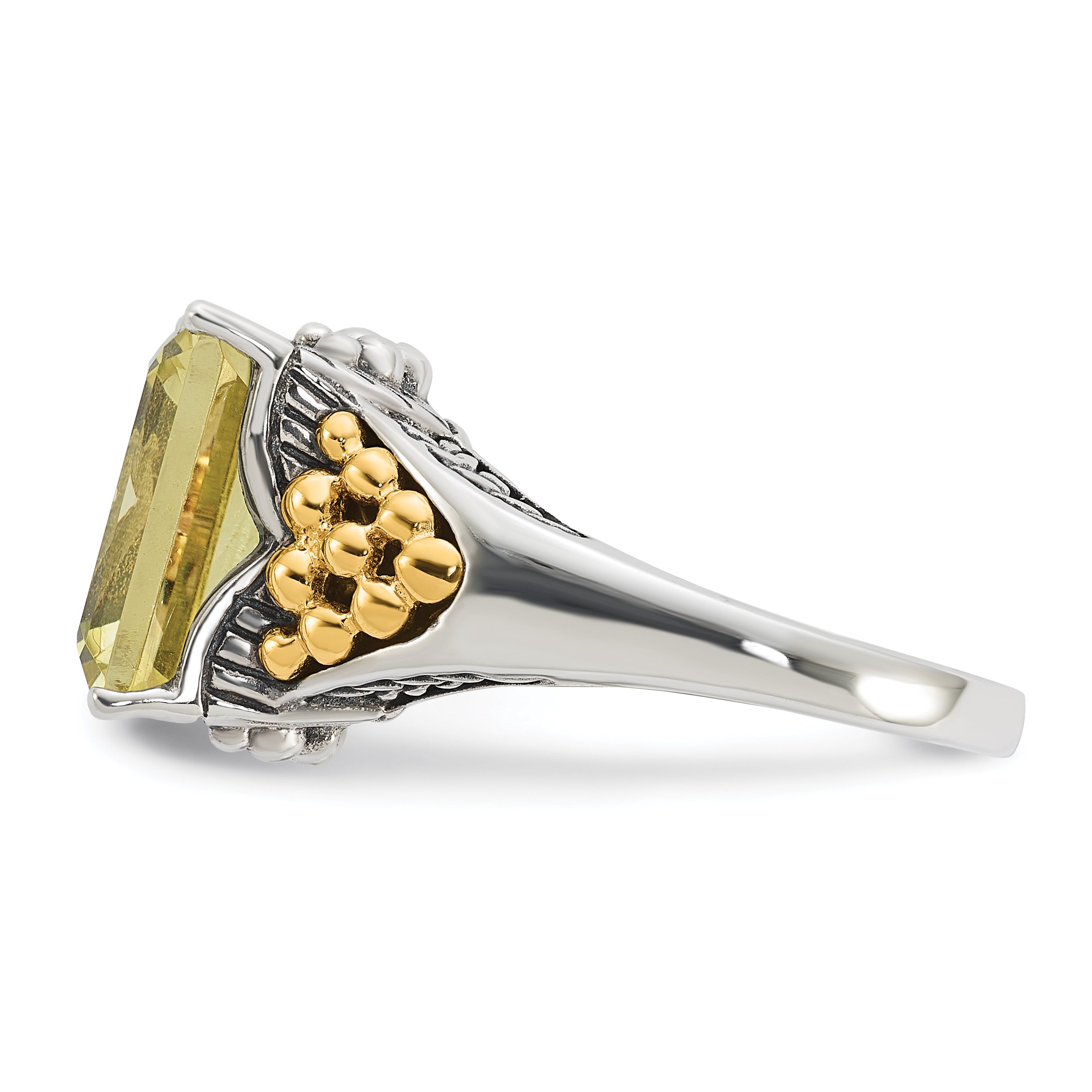 14K/Silver Two Tone Sterling Silver 14K Accent Antiqued Lemon Quartz Ring