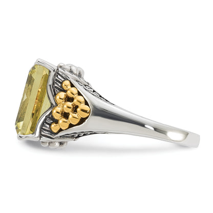 14K/Silver Two Tone Sterling Silver 14K Accent Antiqued Lemon Quartz Ring