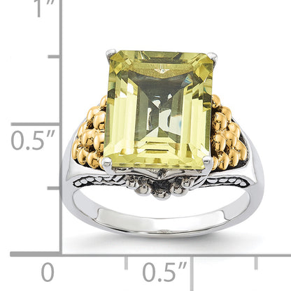 14K/Silver Two Tone Sterling Silver 14K Accent Antiqued Lemon Quartz Ring