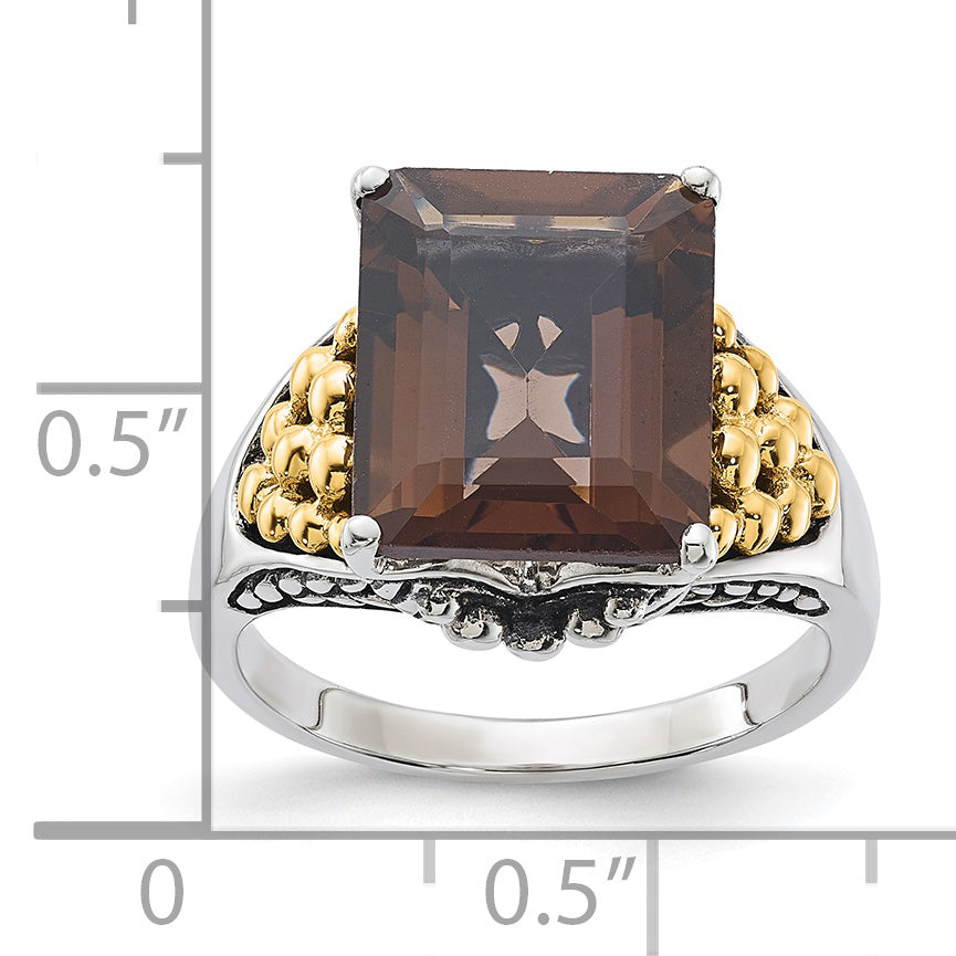 14K/Silver Two Tone Sterling Silver 14K Accent Antiqued Smoky Quartz Ring