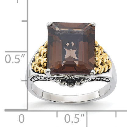 14K/Silver Two Tone Sterling Silver 14K Accent Antiqued Smoky Quartz Ring