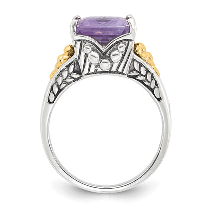 14K/Silver Two Tone Sterling Silver W/ 14K Accent Antiqued Pink Quartz Ring