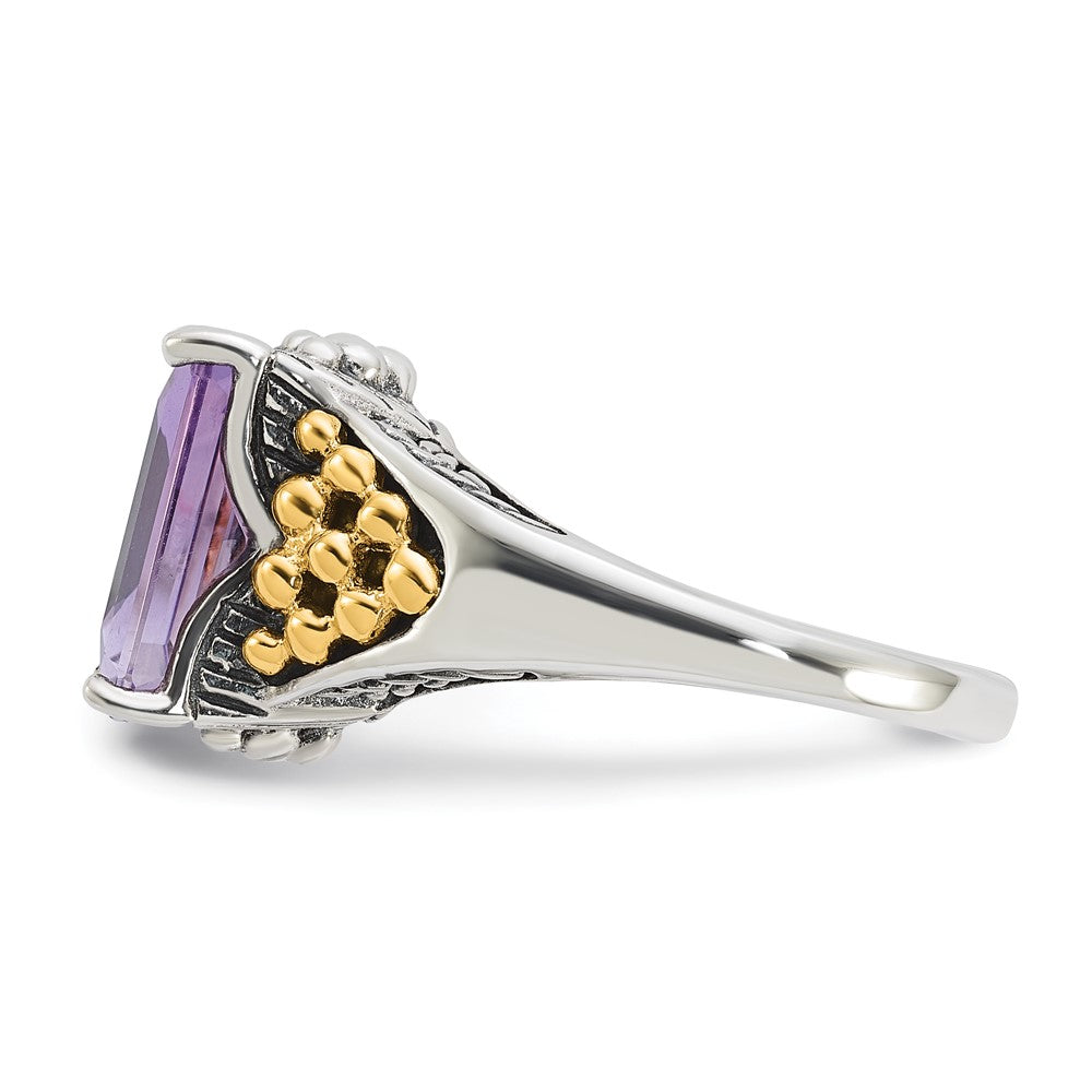 14K/Silver Two Tone Sterling Silver W/ 14K Accent Antiqued Pink Quartz Ring