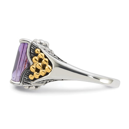 14K/Silver Two Tone Sterling Silver W/ 14K Accent Antiqued Pink Quartz Ring