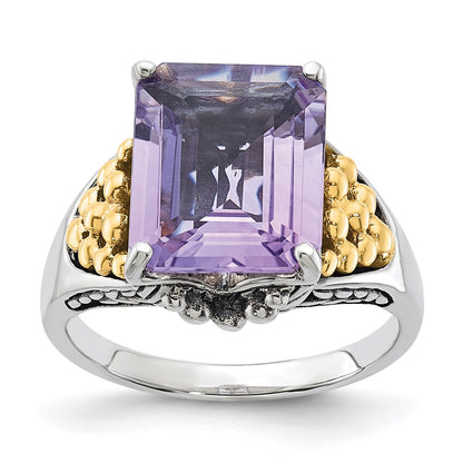 14K/Silver Two Tone Sterling Silver W/ 14K Accent Antiqued Pink Quartz Ring