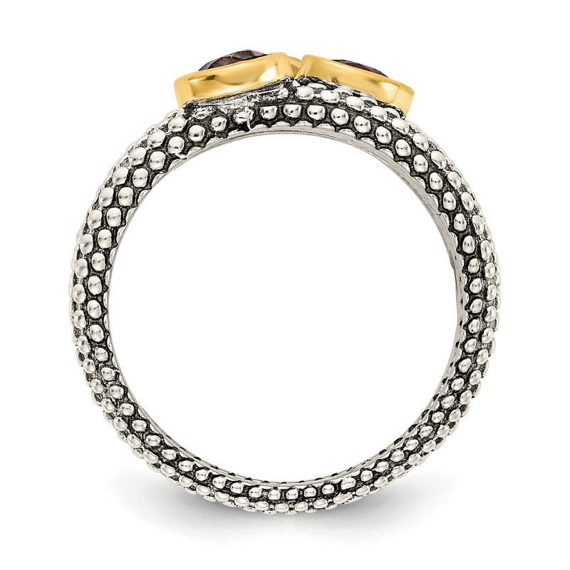 Sterling Silver Shey Couture Gold Tone Flash Plated Antiqued Round Bezel .30Garnet/.20Citrine/.20Smoky Quartz 3 Stackable Rings
