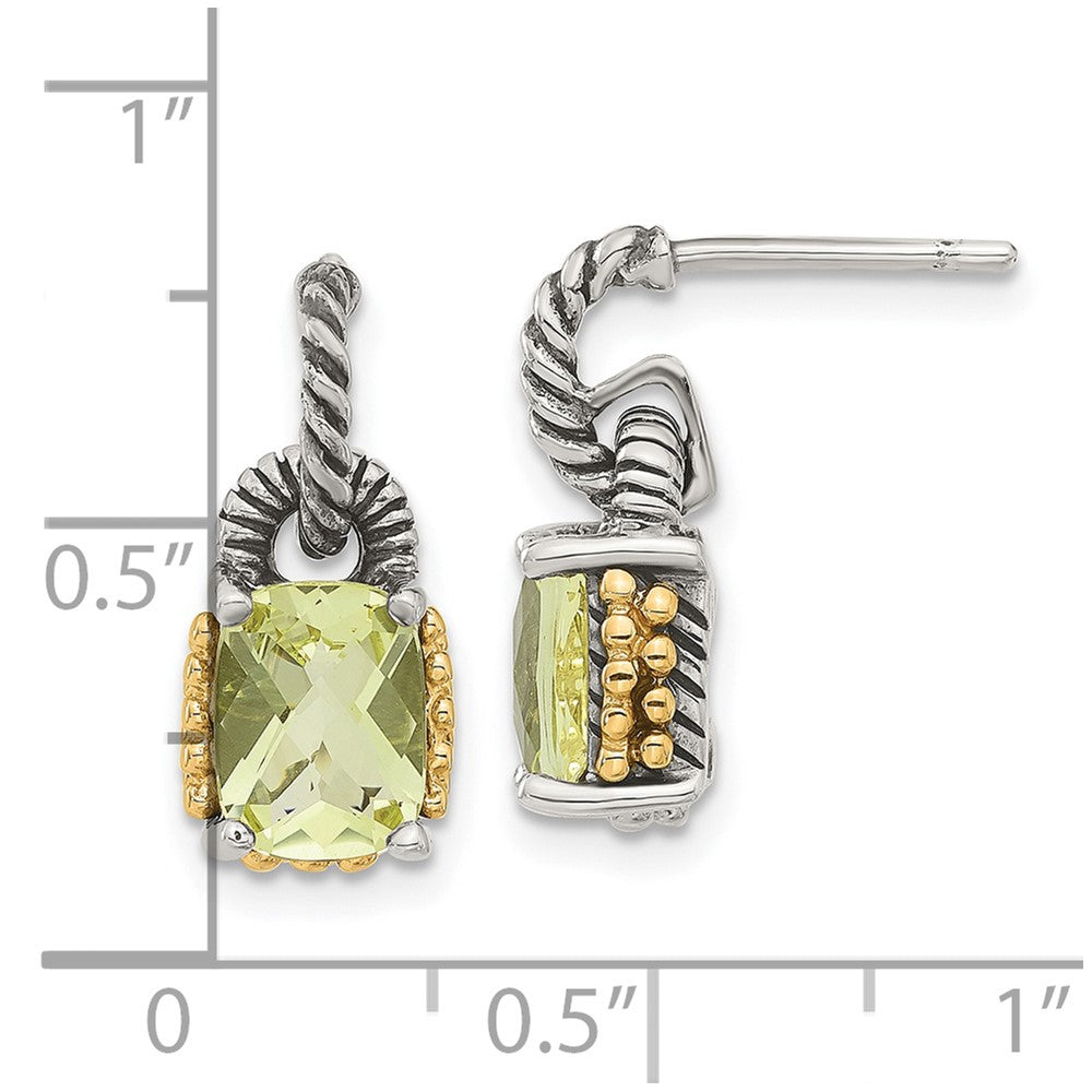14K/Silver Two Tone Sterling Silver W/ 14K Accent Lemon Quartz Dangle Earrings