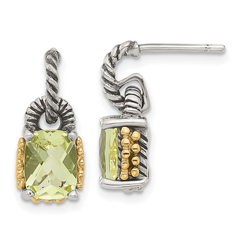 14K/Silver Two Tone Sterling Silver W/ 14K Accent Lemon Quartz Dangle Earrings