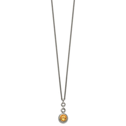Sterling Silver Shey Couture Gold Tone Flash Plated 18 Inch Antiqued Round Bezel Citrine Necklace