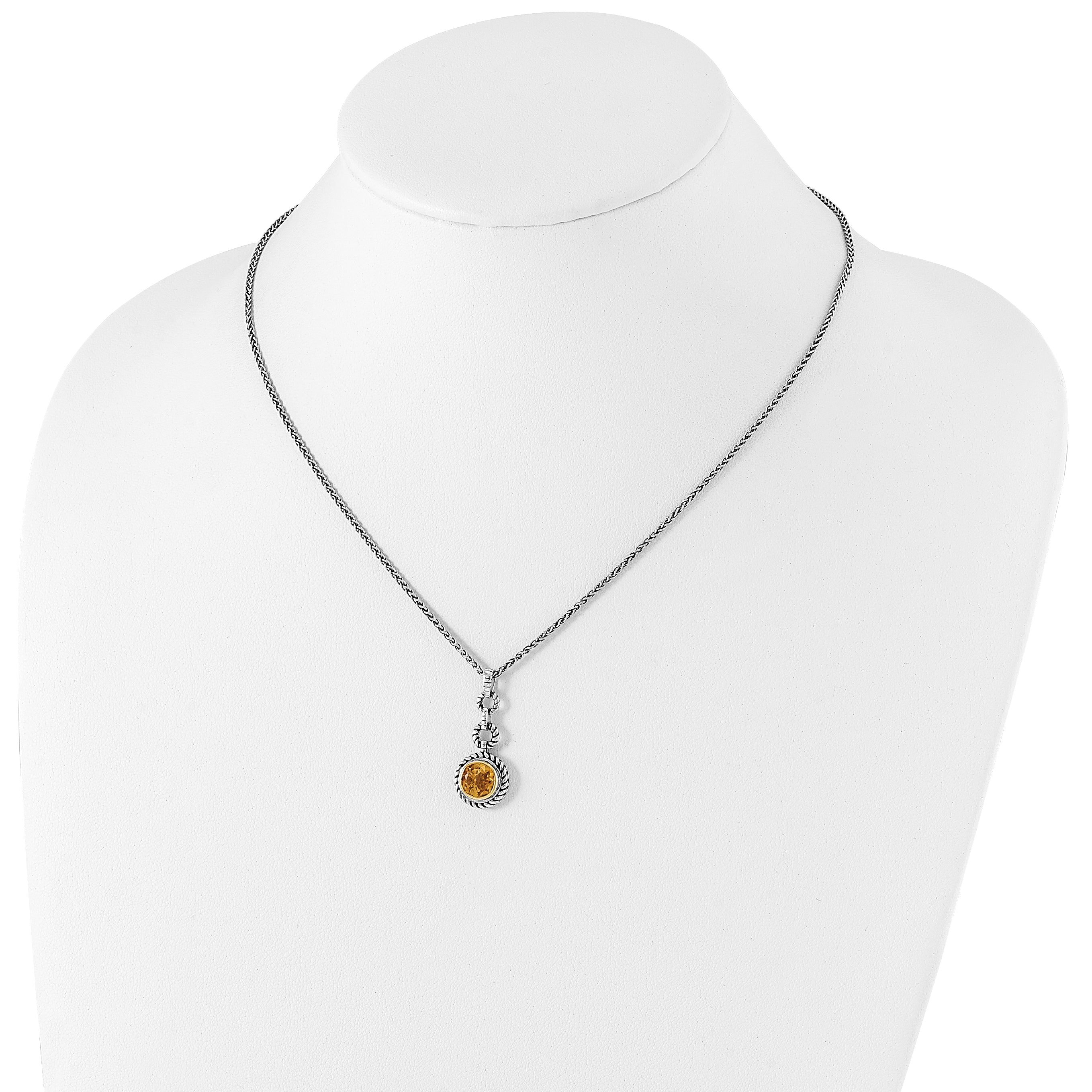 Sterling Silver Shey Couture Gold Tone Flash Plated 18 Inch Antiqued Round Bezel Citrine Necklace