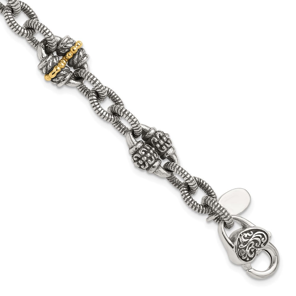 14K/Silver Two Tone Shey Couture Sterling Silver With 14K Accent7.5 Inch Antiqued Bracelet