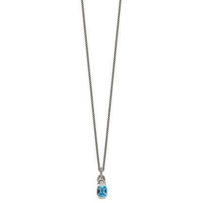 Sterling Silver Shey Couture 18 Inch Antiqued Cushion Bezel Sky Blue Topaz And Diamond Necklace