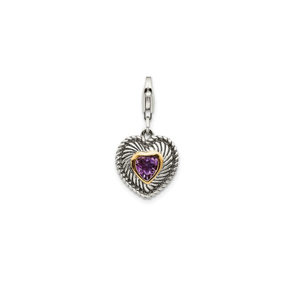 14K/Silver Two Tone Shey Couture Sterling Silver With 14K Accent Antiqued Amethyst Heart Lobster Clasp Charm