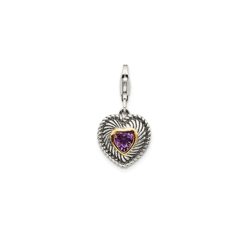14K/Silver Two Tone Shey Couture Sterling Silver With 14K Accent Antiqued Amethyst Heart Lobster Clasp Charm