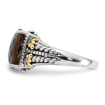 14K/Silver Two Tone Sterling Silver 14K Accent Polished & Antiqued Smoky Quartz Ring