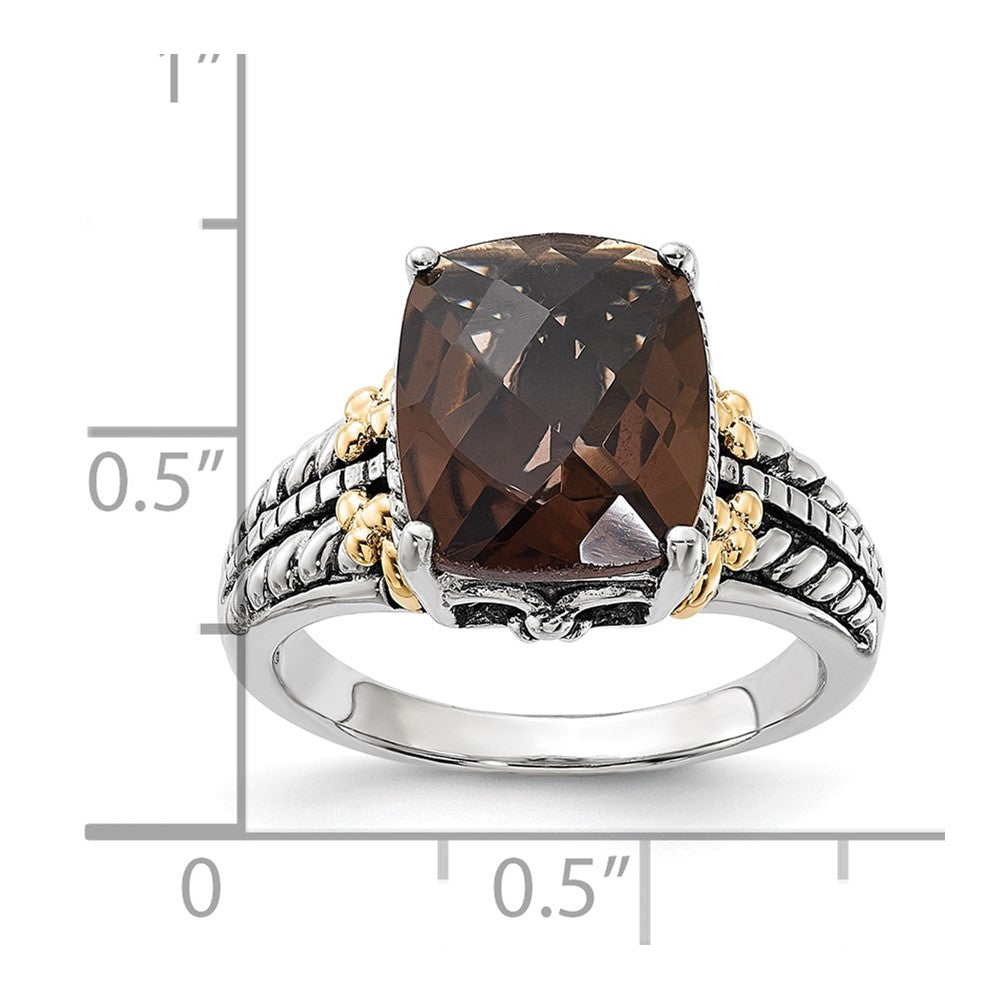 14K/Silver Two Tone Sterling Silver 14K Accent Polished & Antiqued Smoky Quartz Ring