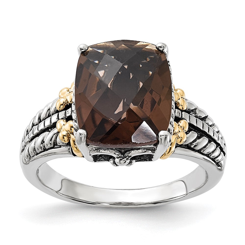 14K/Silver Two Tone Sterling Silver 14K Accent Polished & Antiqued Smoky Quartz Ring