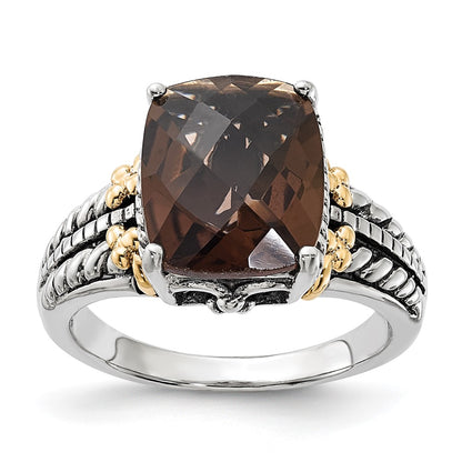 14K/Silver Two Tone Sterling Silver 14K Accent Polished & Antiqued Smoky Quartz Ring
