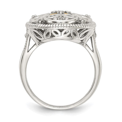 14K/Silver Two Tone Shey Couture Sterling Silver Rhodium Plated With 14K Accent Diamond Vintage Ring