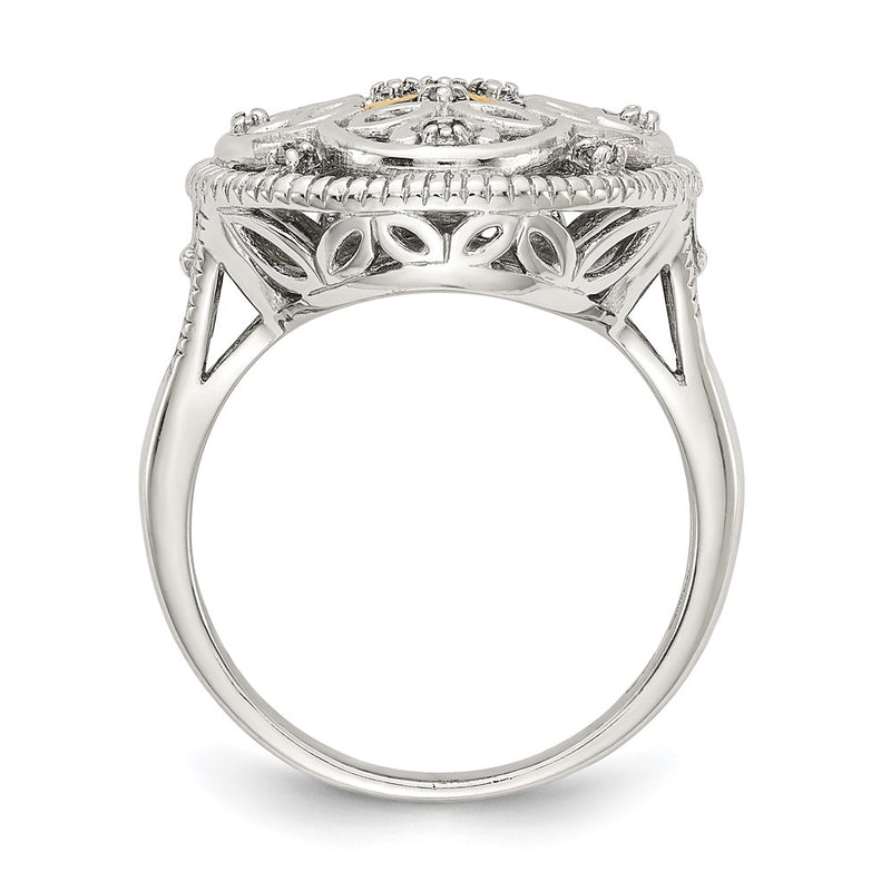 14K/Silver Two Tone Shey Couture Sterling Silver Rhodium Plated With 14K Accent Diamond Vintage Ring