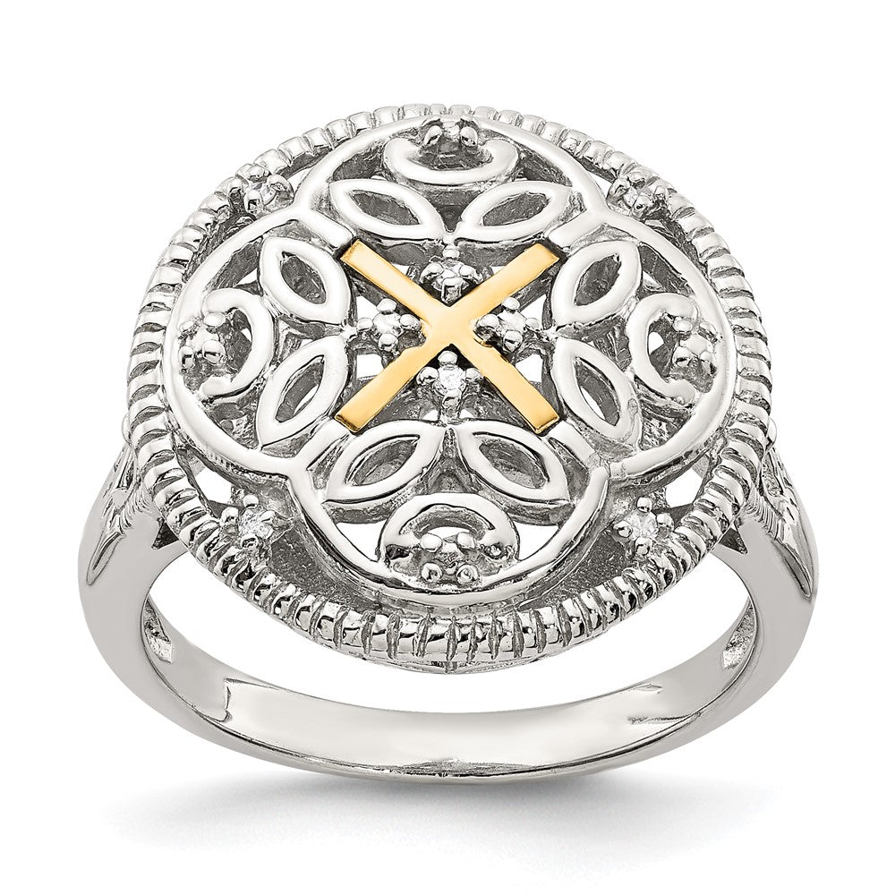 14K/Silver Two Tone Shey Couture Sterling Silver Rhodium Plated With 14K Accent Diamond Vintage Ring