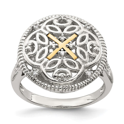 14K/Silver Two Tone Shey Couture Sterling Silver Rhodium Plated With 14K Accent Diamond Vintage Ring