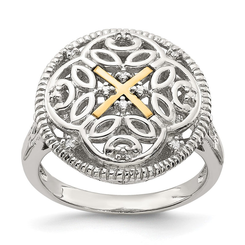 14K/Silver Two Tone Shey Couture Sterling Silver Rhodium Plated With 14K Accent Diamond Vintage Ring