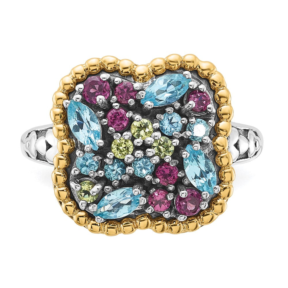 14K/Silver Two Tone Sterling Silver 14K Accent Multi Gemstone Ring